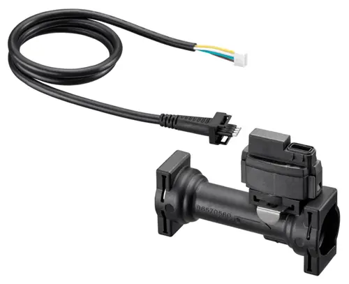 Oventrop elektronischer Sensor mit Anschlusskabel, zylindrische Form und Montageclips, für die Messung von Volumenströmen in Rohrleitungssystemen.